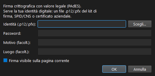 La finestra della firma digitale PAdES